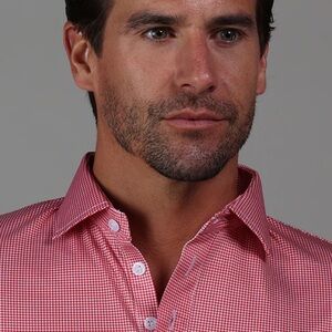 Collars & Co Men's Red Checkered short sleeve polo shirt in size lg new with tag